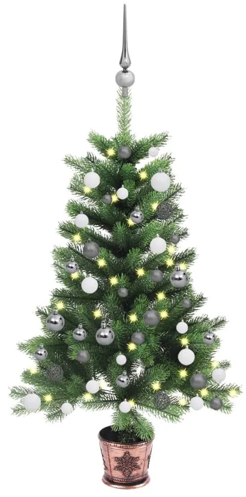 Albero di Natale Preilluminato con Palline Verde, Albero di Natale Preilluminato con Palline Verde 90 cm II