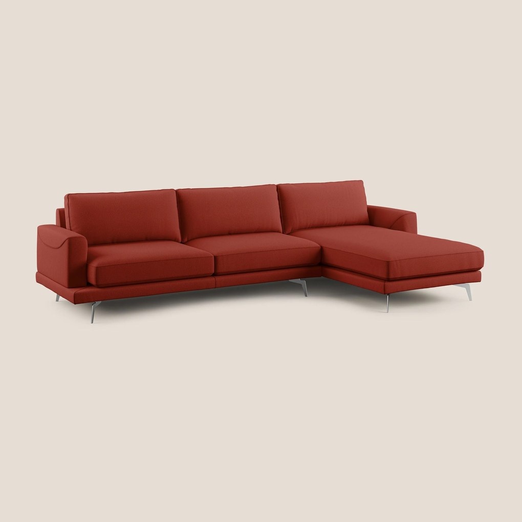 Dorian divano moderno angolare con penisola in tessuto morbido antimacchia T05 rosso