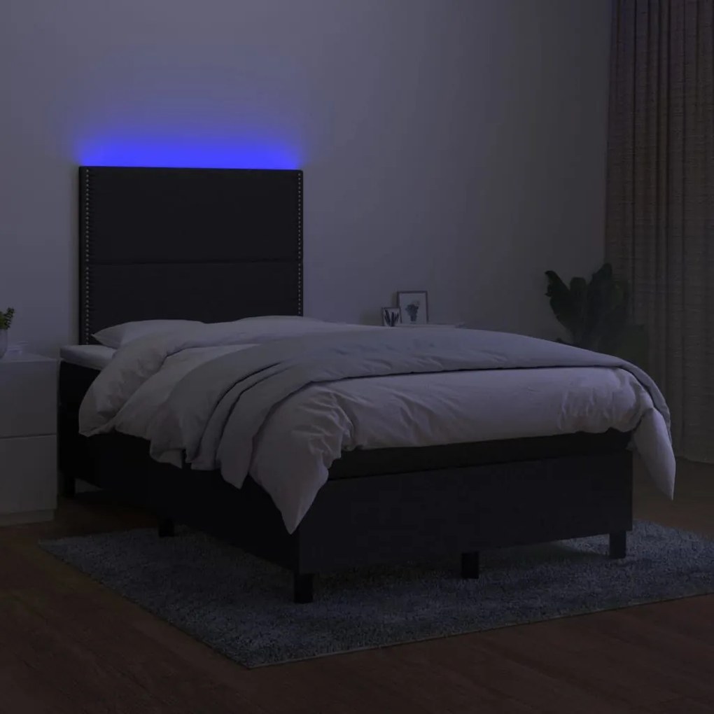 Letto a Molle con Materasso e LED Nero 120x190 cm in Tessuto