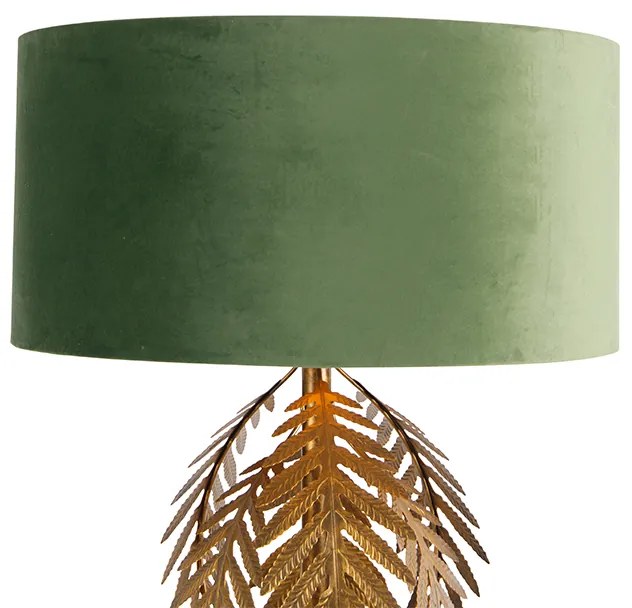 Lampada da terra in oro con paralume in velluto verde 50 cm - Botanica