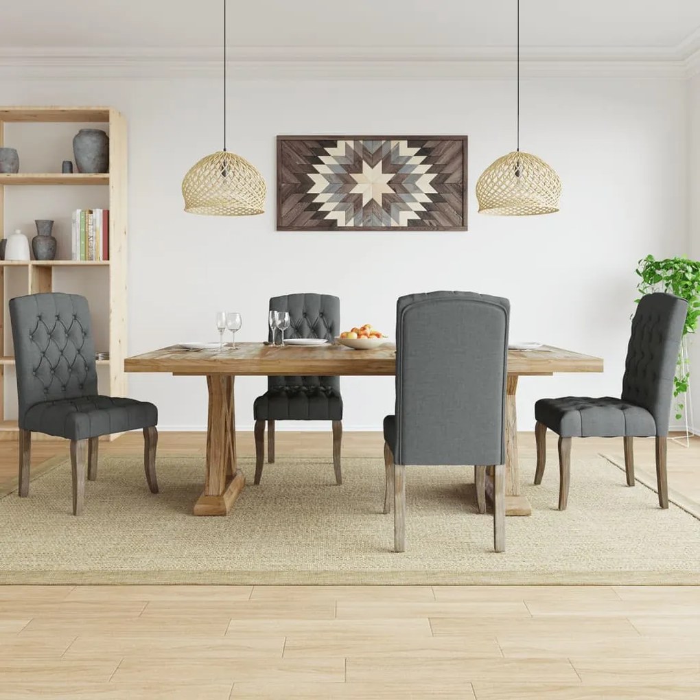 Sedie Da Pranzo 4 Pz Grigie Effetto Lino İn Tessuto /