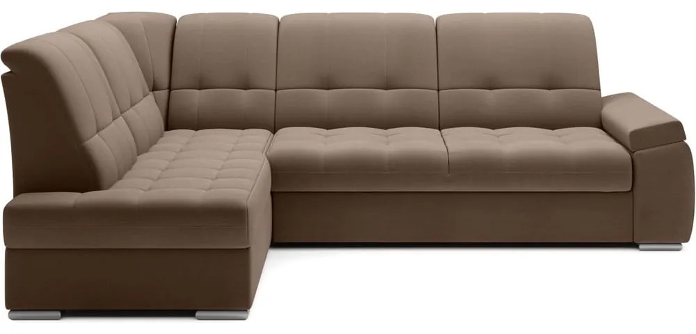 Divano angolare marrone allungabile/con contenitore (con penisola a sinistra/a L) e rivestimento in velluto Sado – ELTAP