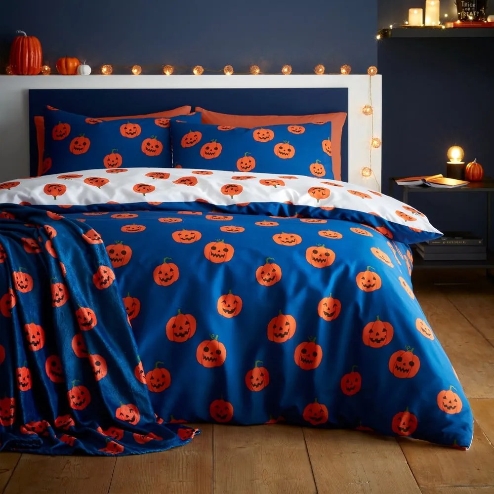 Coperta blu e arancione in micropile a tema Halloween 130x170 cm Halloween Pumpkins – Catherine Lansfield