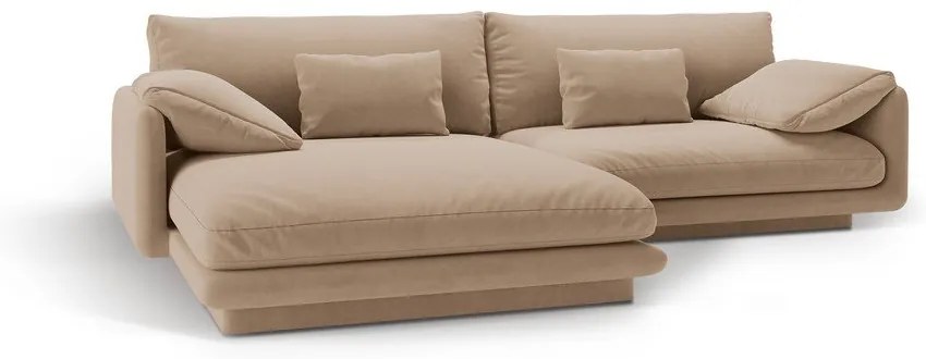 Divano angolare beige (con penisola a sinistra/con chaise lounge) con rivestimento in velluto Torino – Micadoni