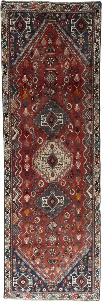 Shiraz Tappeto 290x90 Rosso (Iran) Annodato A Mano