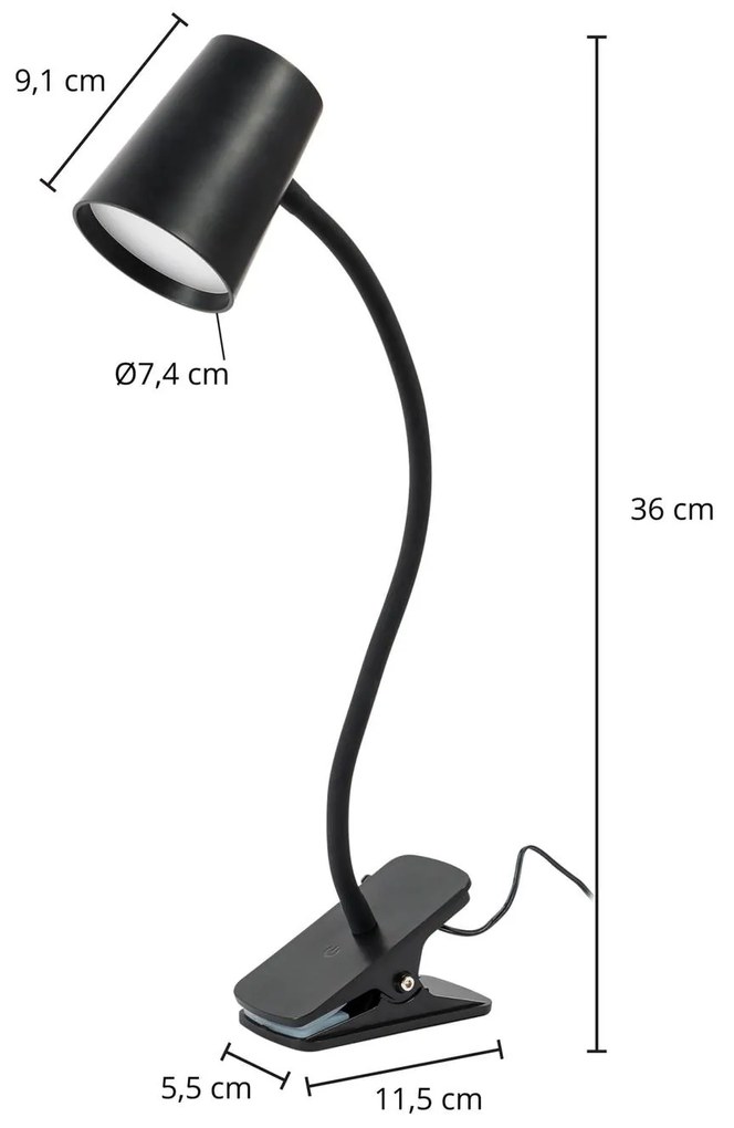 Lindby Ailina Lampada LED da tavolo, base a morsetto, nero