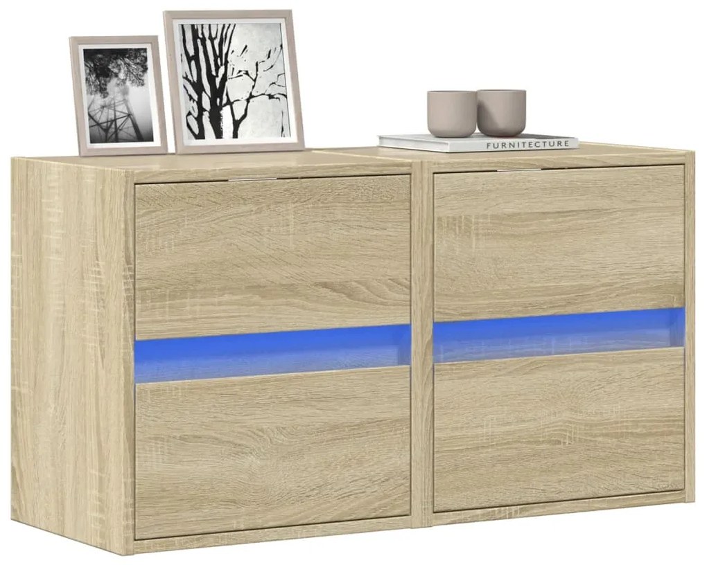 Mobili Tv A Parete Con Luci Led 2pz Rovere Sonoma 41x31x45 Cm /