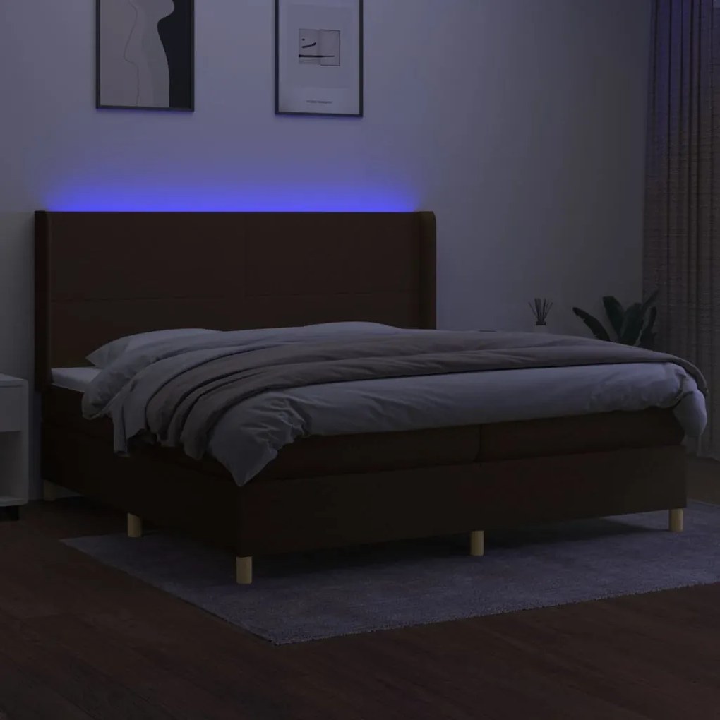 Letto a molle materasso e led marronescuro 200x200cm in tessuto