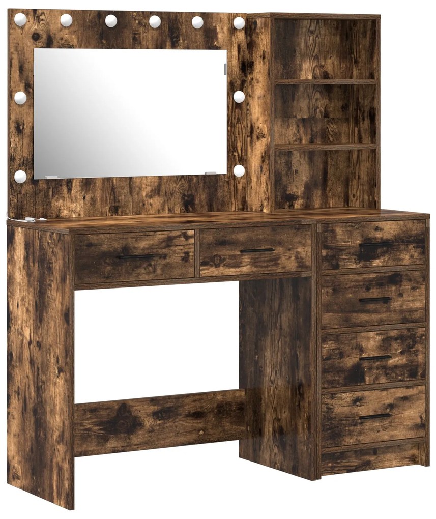Set da toeletta 2 pezzi con led in legno ingegnerizzato rovere affumicato