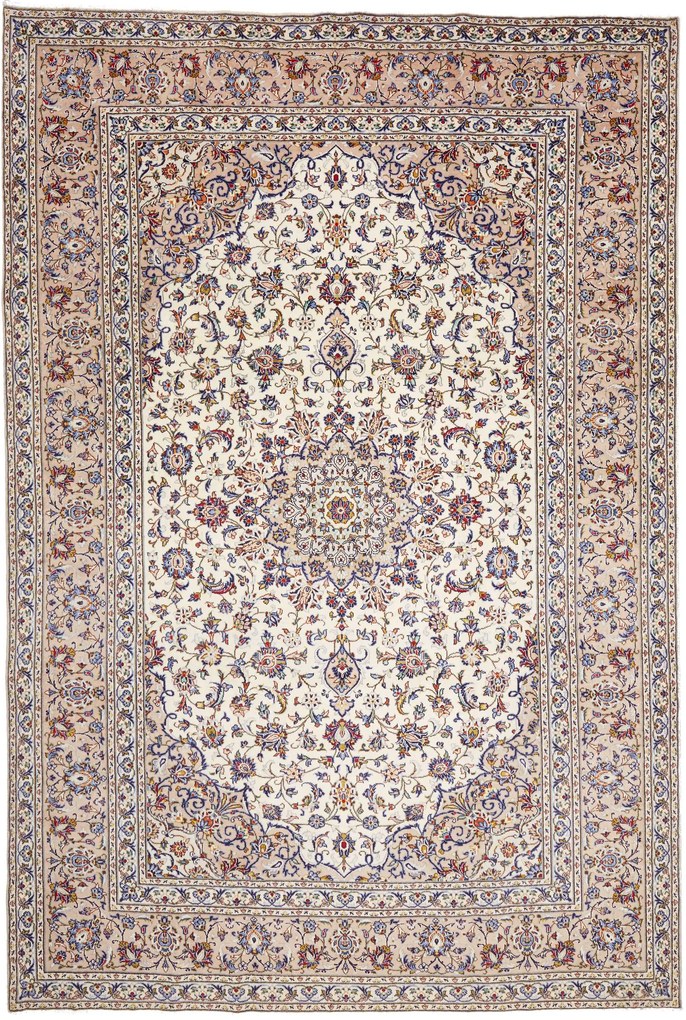 Kashan Tappeto 360x240 Beige (Iran) Annodato A Mano