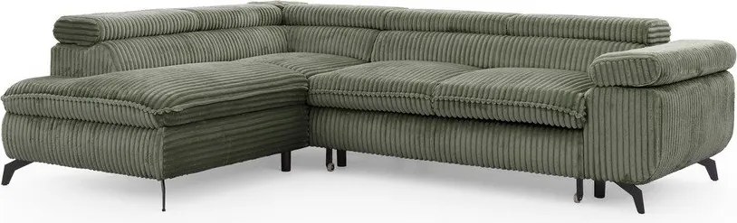 Divano angolare verde (con penisola a sinistra/a L) con rivestimento in velluto a coste Marbeya – Ropez