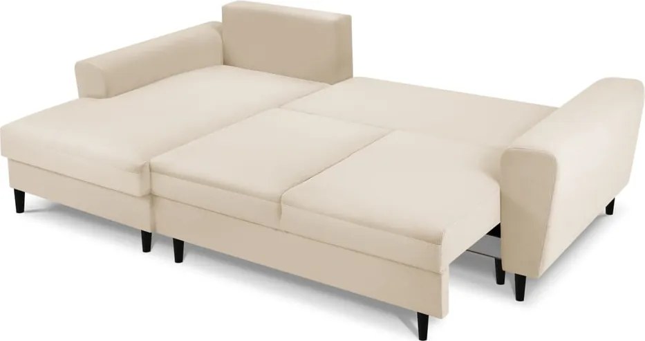 Divano angolare beige allungabile e con contenitore (con penisola a sinistra/con chaise lounge) con rivestimento in velluto a coste Kyoto – Cosmopolitan Design