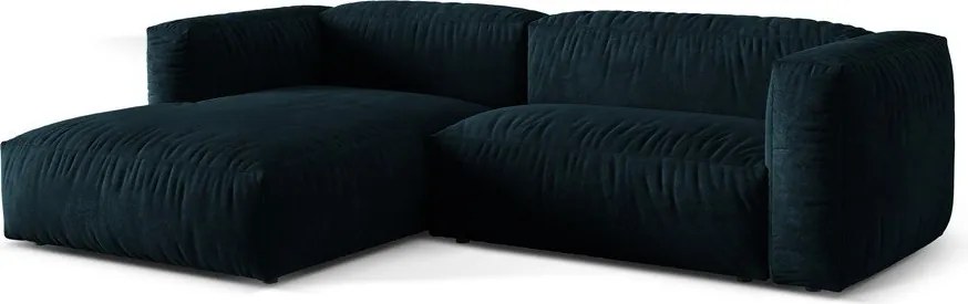 Divano angolare componibile blu scuro (con penisola a sinistra/con chaise lounge) con rivestimento in velluto Martina – Micadoni