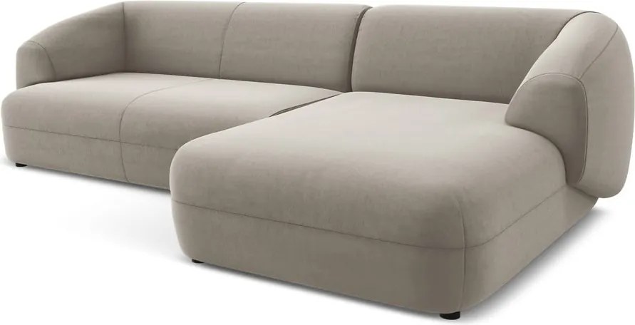 Divano angolare beige (con penisola a destra) con rivestimento in velluto Moana – Makamii