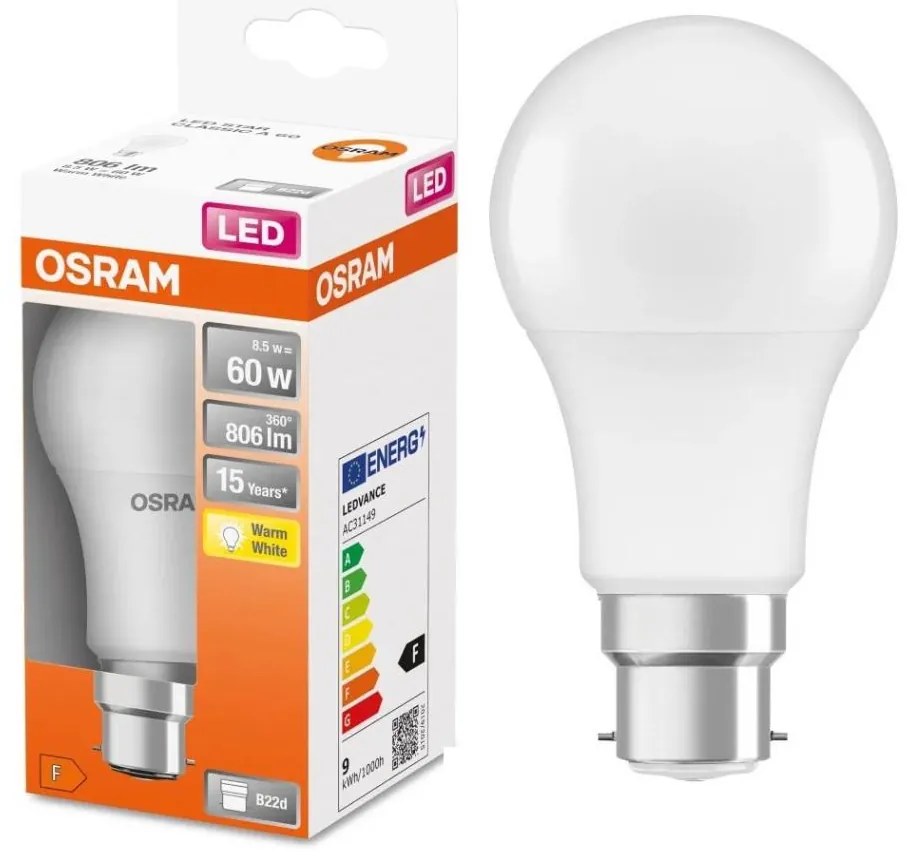 Lampadina LED A60 B22d/8,5W/230V 2700K - Osram