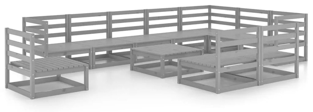 Set divani da giardino 11 pz grigi in legno massello di pino