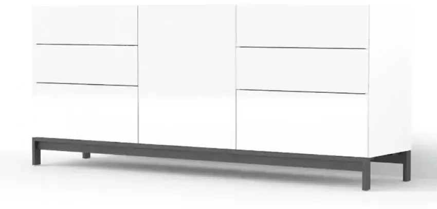 Credenza Moderna con un'Anta e Sei Cassetti METIS ed Elegante Piede in Metallo Bianco Lucido