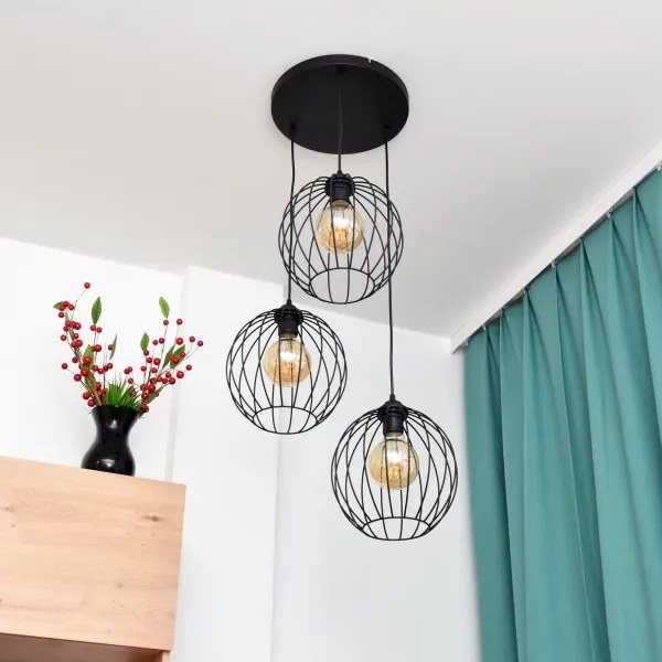 Lampadario LED a sospensione con filo MERCURE 3xE27/15W/230V ø 50 cm nero