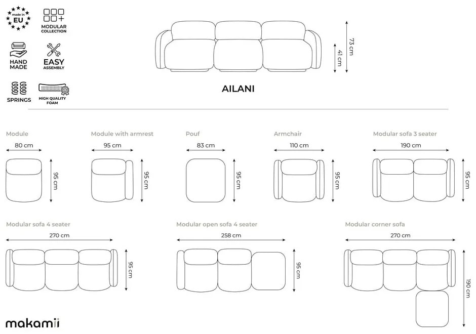 Chaise lounge componibile gialla (con penisola a destra) Ailani – Makamii