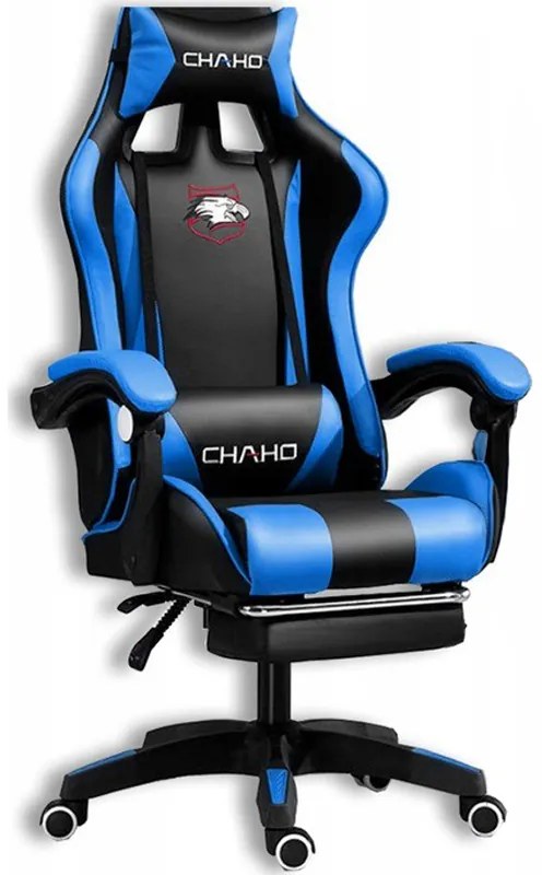 Comoda sedia da gaming con cuscino nero e blu