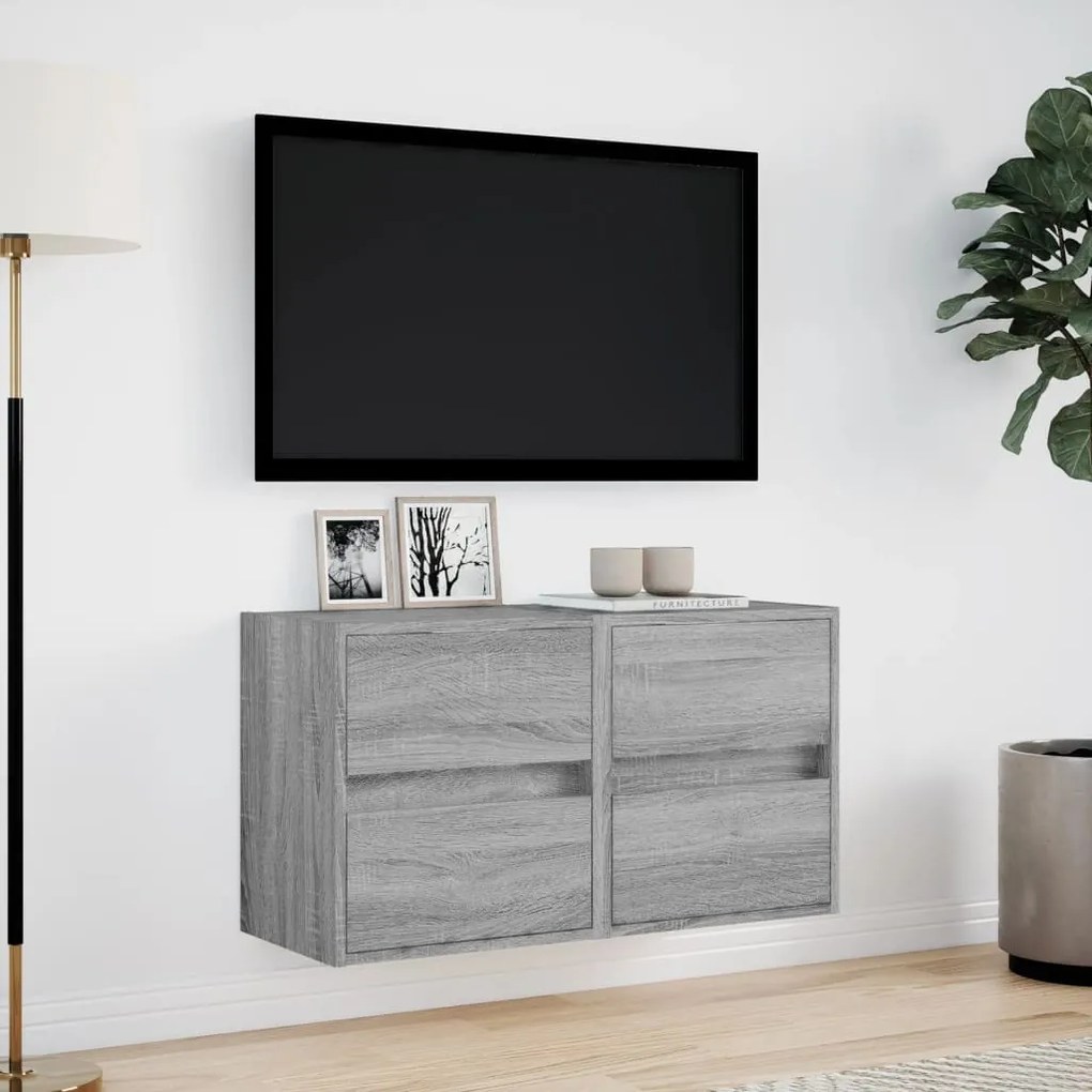 Mobili tv a parete con luci led 2pz grigio sonoma 41x31x45 cm