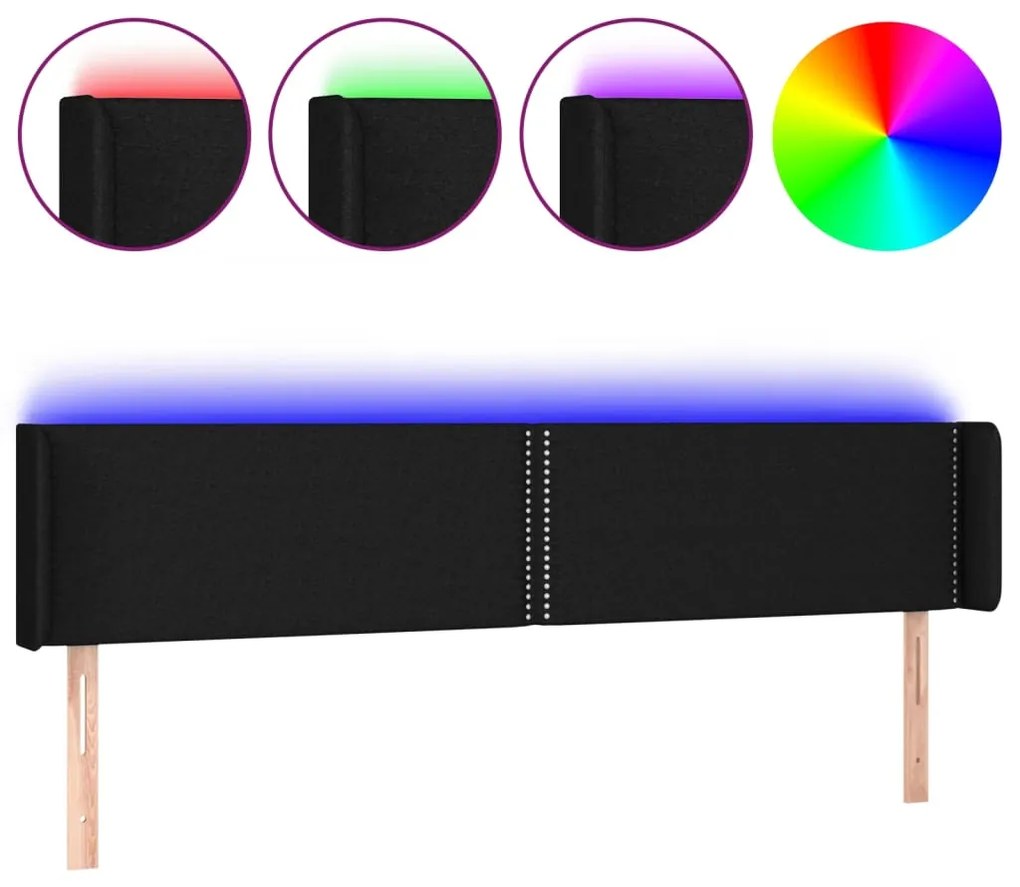Testiera a led nera 163x16x78/88 cm in tessuto