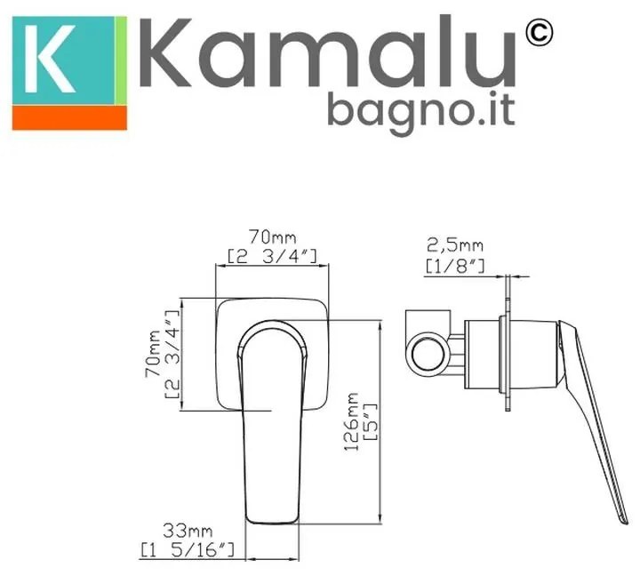 Kamalu - miscelatore doccia a incasso in ottone finitura gun metal | kam-l gun metal