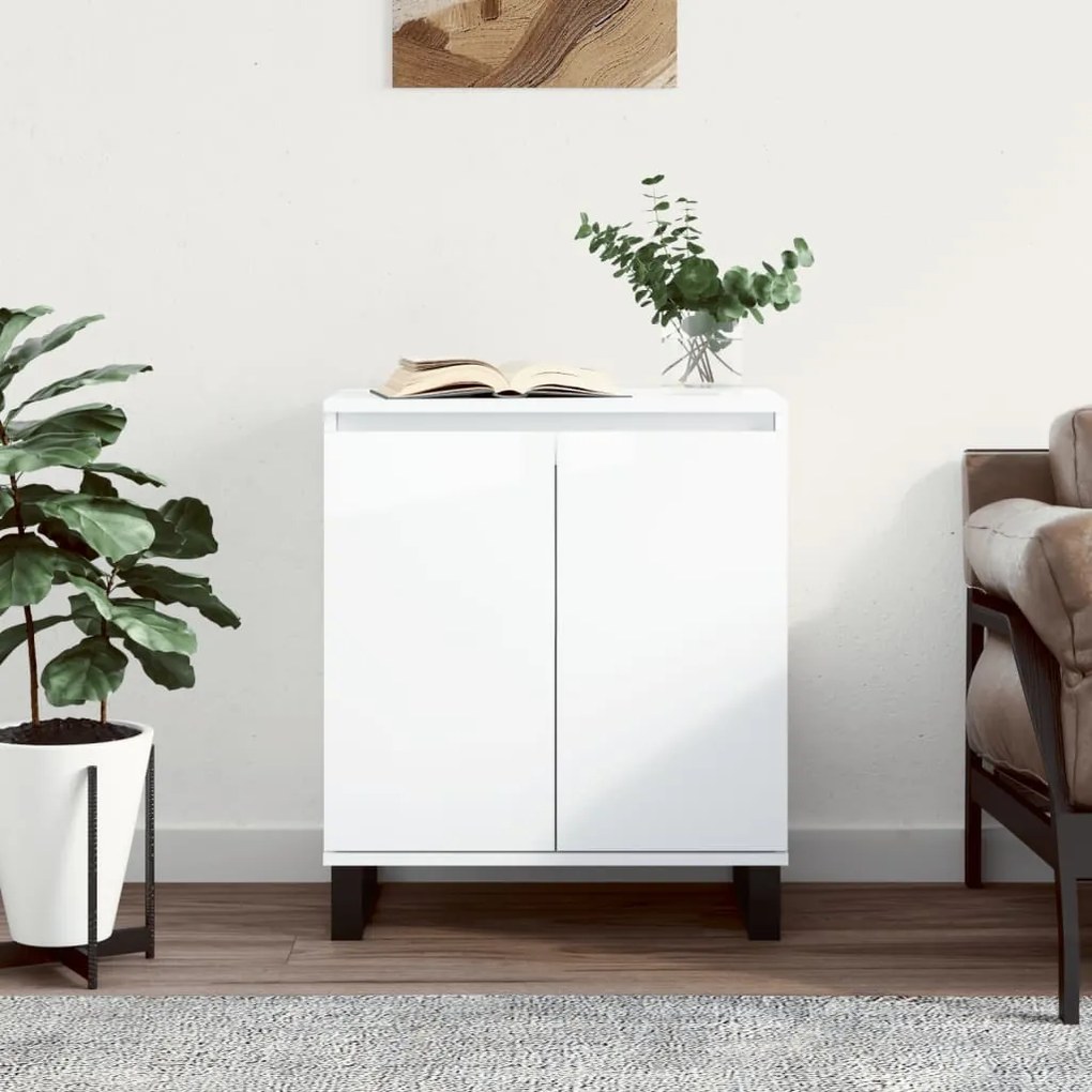 Credenza bianco lucido 60x35x70 cm in legno multistrato