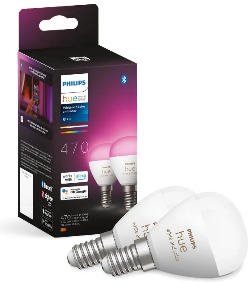 SET 2x Lampadina LED RGBW dimmerabile Philips Hue WACA P45 E14/5,1W/230V