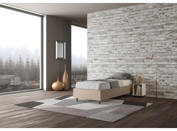Letto singolo contenitore imbottito 80x200 similpelle tortora Azelia