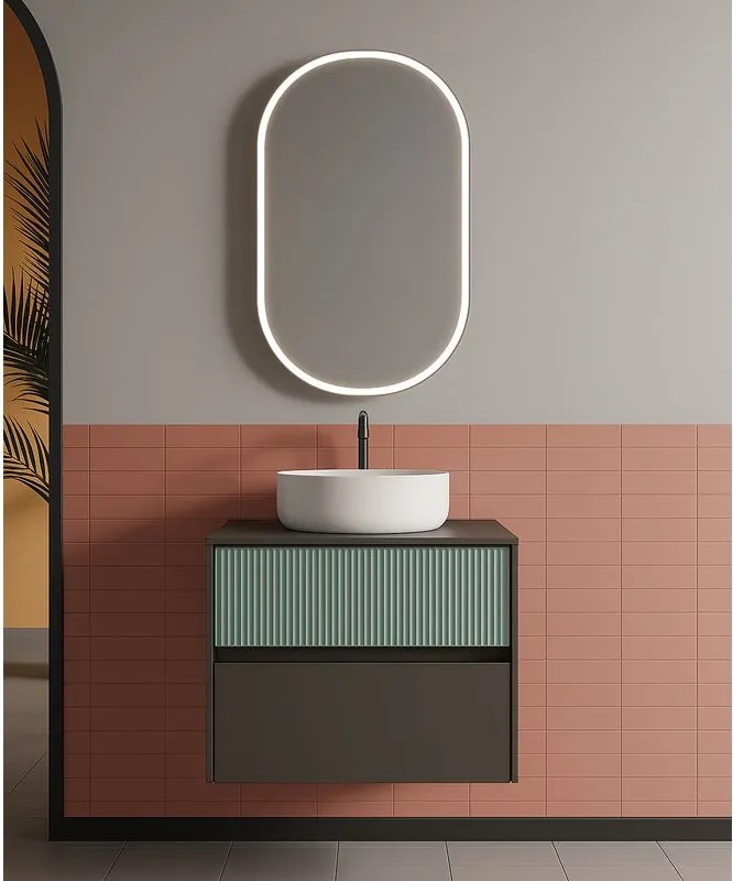 Mobile da bagno sospeso sotto lavabo Niwa 2 cassetti L 59.5 x H 50 x P 45.5 cm grigio e verde timo cannettato