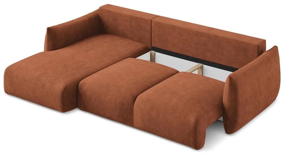 Divano angolare color terracotta allungabile (con penisola a sinistra/con chaise lounge) con rivestimento in ciniglia Leila – Makamii