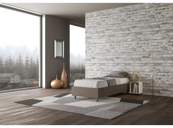 Letto singolo contenitore imbottito 80x200 similpelle cappuccino Azelia