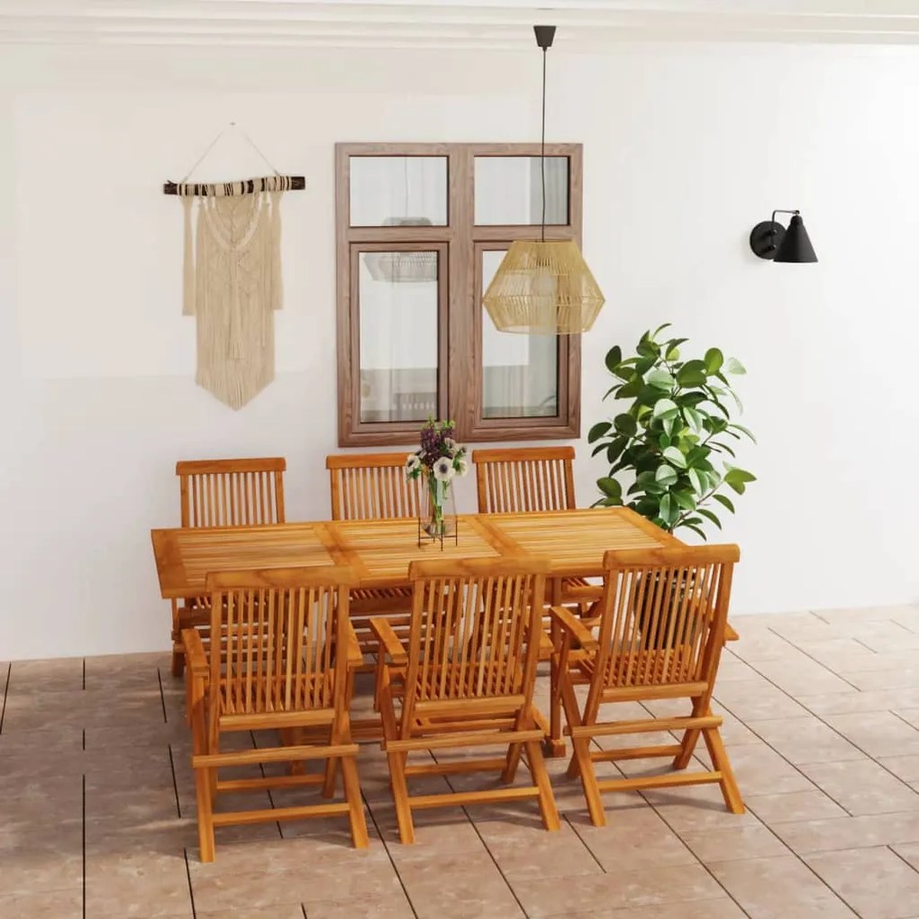 Set Da Pranzo Da Giardino 7 Pz İn Legno Massello Di Teak /