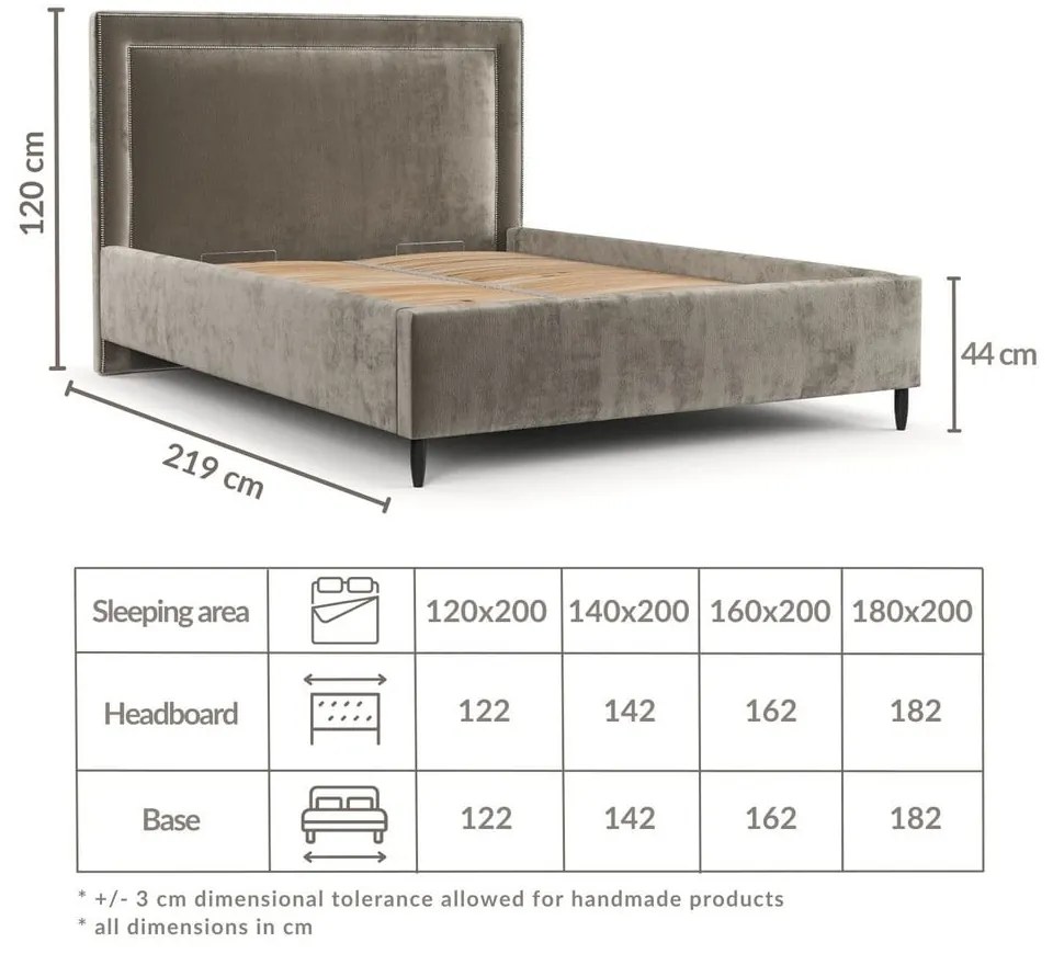 Letto matrimoniale imbottito beige con spazio contenitivo e rete 180x200 cm Baleine - Maison de Rêve