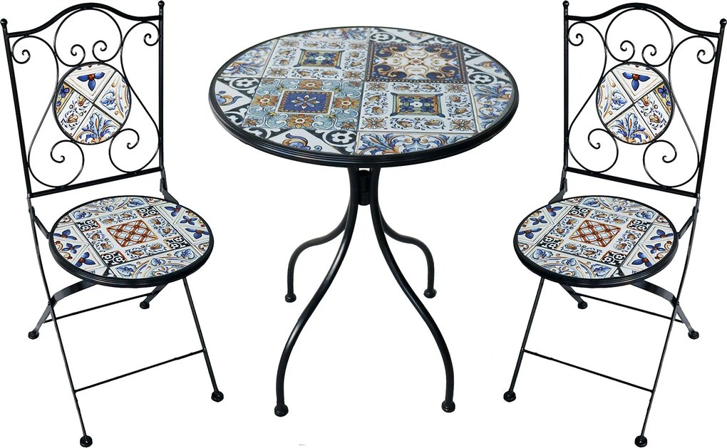 SILVES - set due sedie pieghevoli e tavolo rotondo con decori