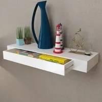 Mensola per Pareti con Cassetto Bianco MDF per Libri/DVD