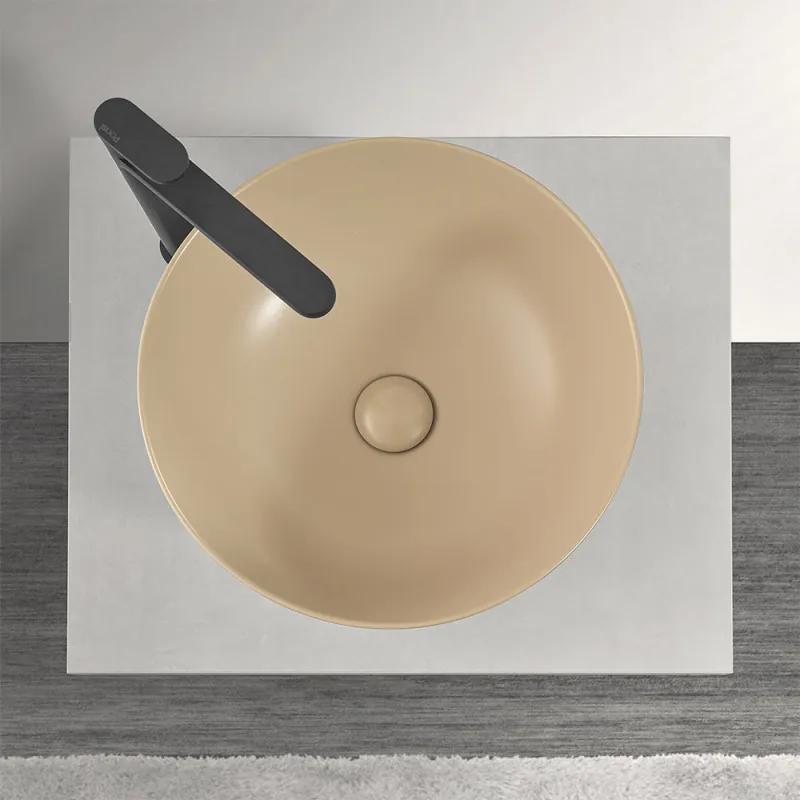 Lavabo a Bacinella Tondo 41,6 cm in Ceramica Cappuccino Opaco da Appoggio