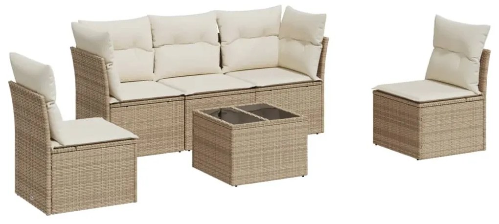 Set divano da giardino 6 pz con cuscini beige in polyrattan