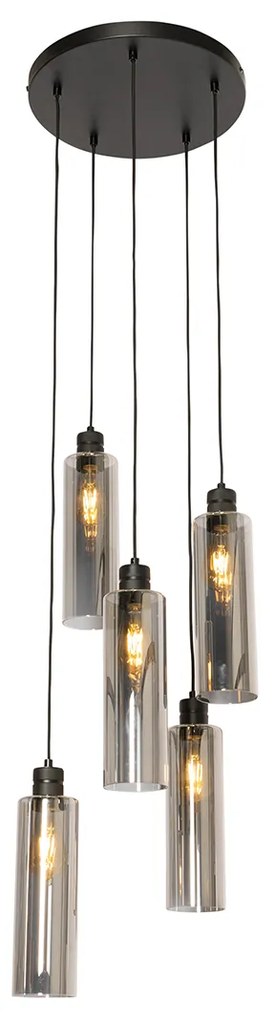 Lampada a sospensione moderna nera con vetro fumé 5 luci - Stavelot