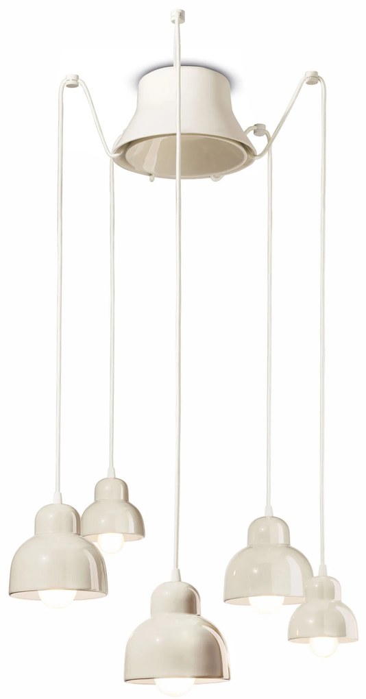 Ferroluce Decò Berimbau - 5-light suspension lamp C2605 Crema