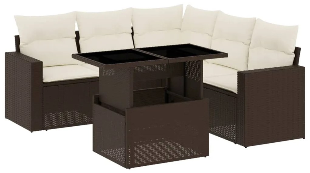 Set divano da giardino 6 pz con cuscini marrone in polyrattan