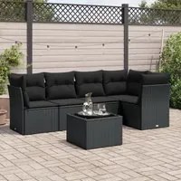 Set Divano da Giardino 6 pz con Cuscini Nero in Polyrattan 3217605