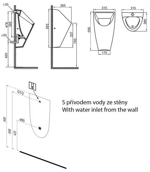 Bruckner - Orinatoio SCHWARN tubo posteriore, scarico posteriore ceramica/bianco