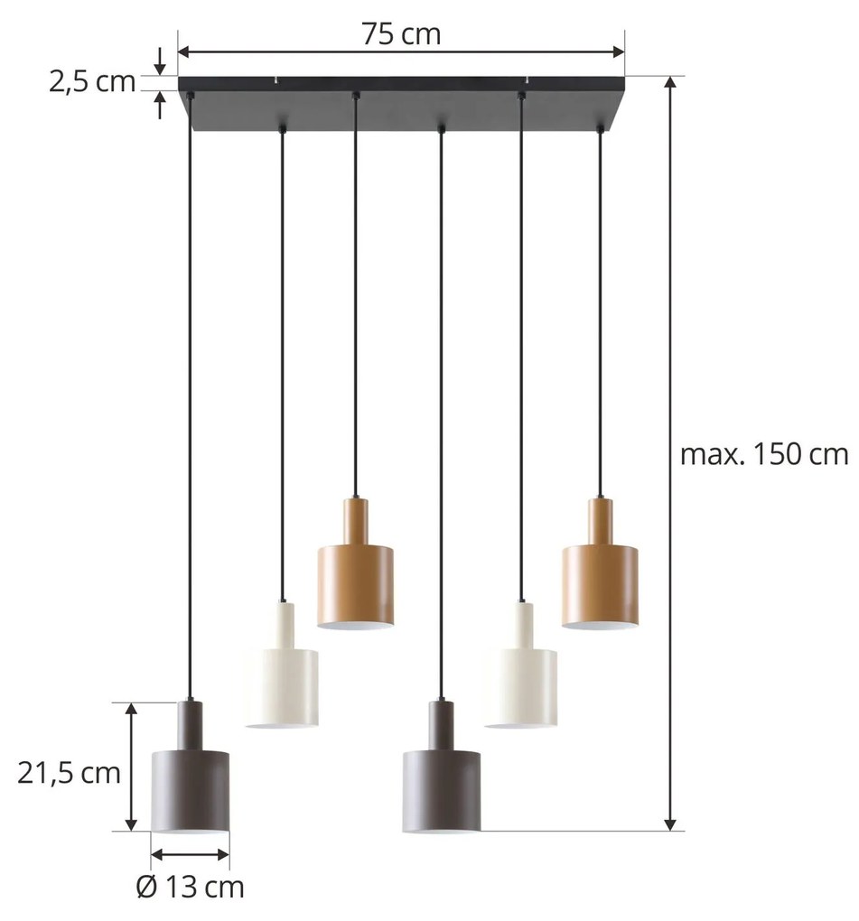 Lampada a sospensione Lindby Ovelia, marrone/caffè/beige, a 6 luci, E27