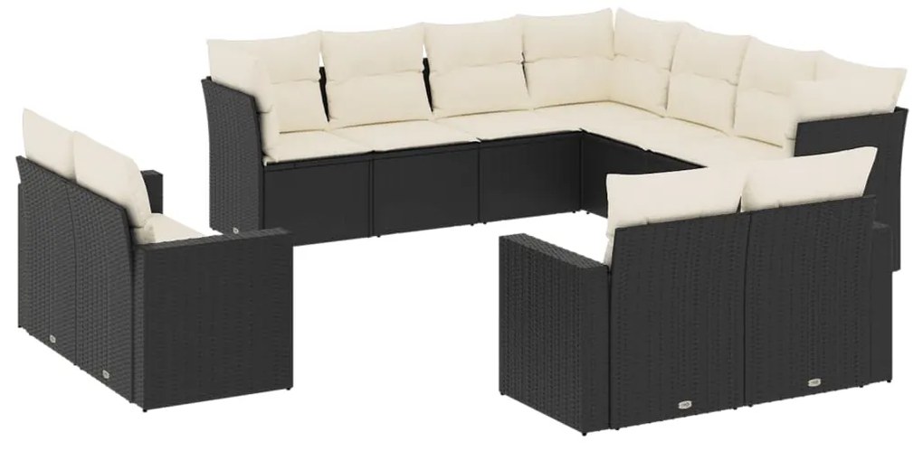 Set Divani da Giardino 11 pz con Cuscini in Polyrattan Nero