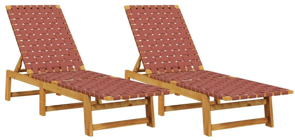 Lettini prendisole 2pz rossi legno massello di acacia e tessuto