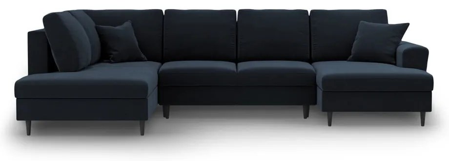 Divano angolare blu scuro allungabile e con contenitore (con penisola a sinistra/a U) con rivestimento in velluto Kyoto – Cosmopolitan Design