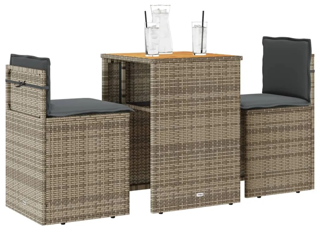 Set Da Bistrò 3 Pz Con Cuscini Grigio İn Polyrattan /