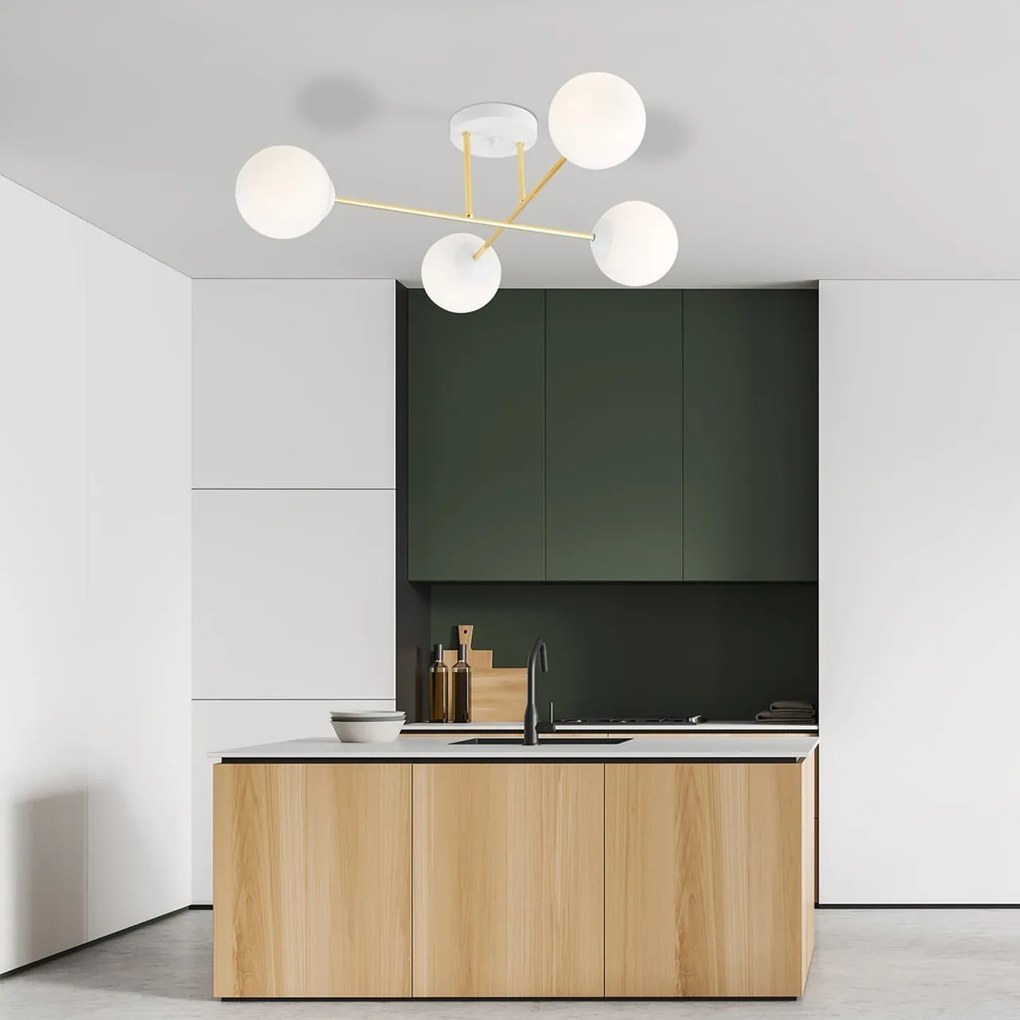 Lampadario da Soffitto MAGNUM 4 in Acciaio e Vetro 4xE14